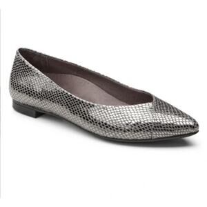 VIONIC Caballo Metallic Snakeskin Pointed Toe Ballet Flats 9 Gunmetal Gray NEW